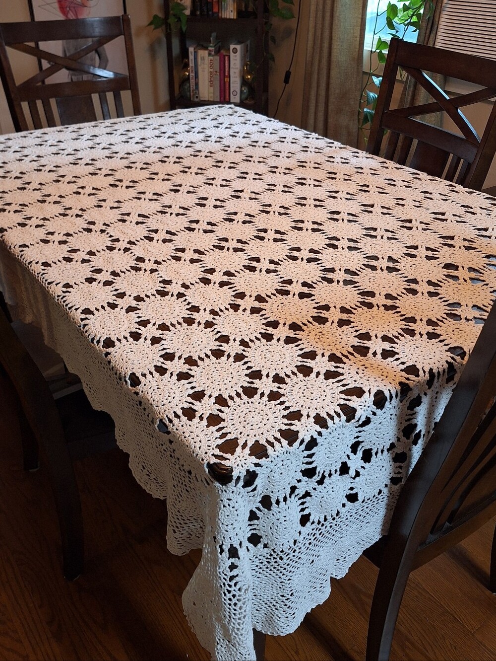 white vintage handmade crochet lace rectangular tablecloth light coverlet